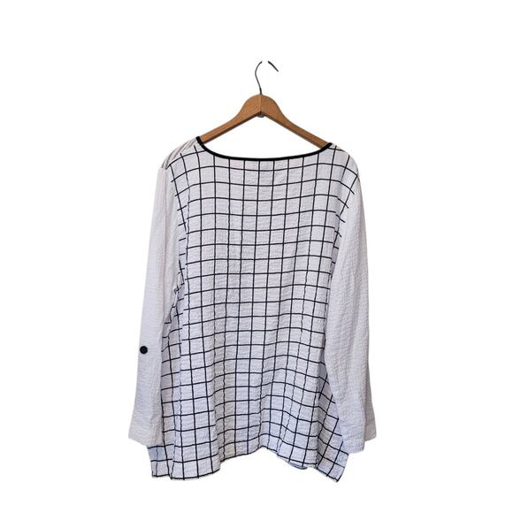 Ali Miles Womens Multicolor Round Neck Geometric Print Top XL Roll Tab Sleeves - Picture 4 of 9